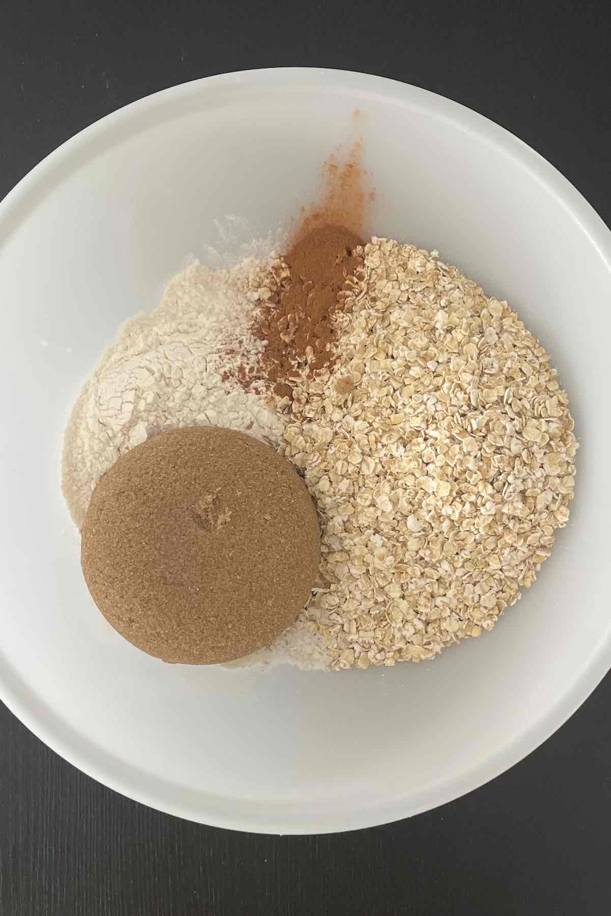 Dry topping ingredients in a bowl.