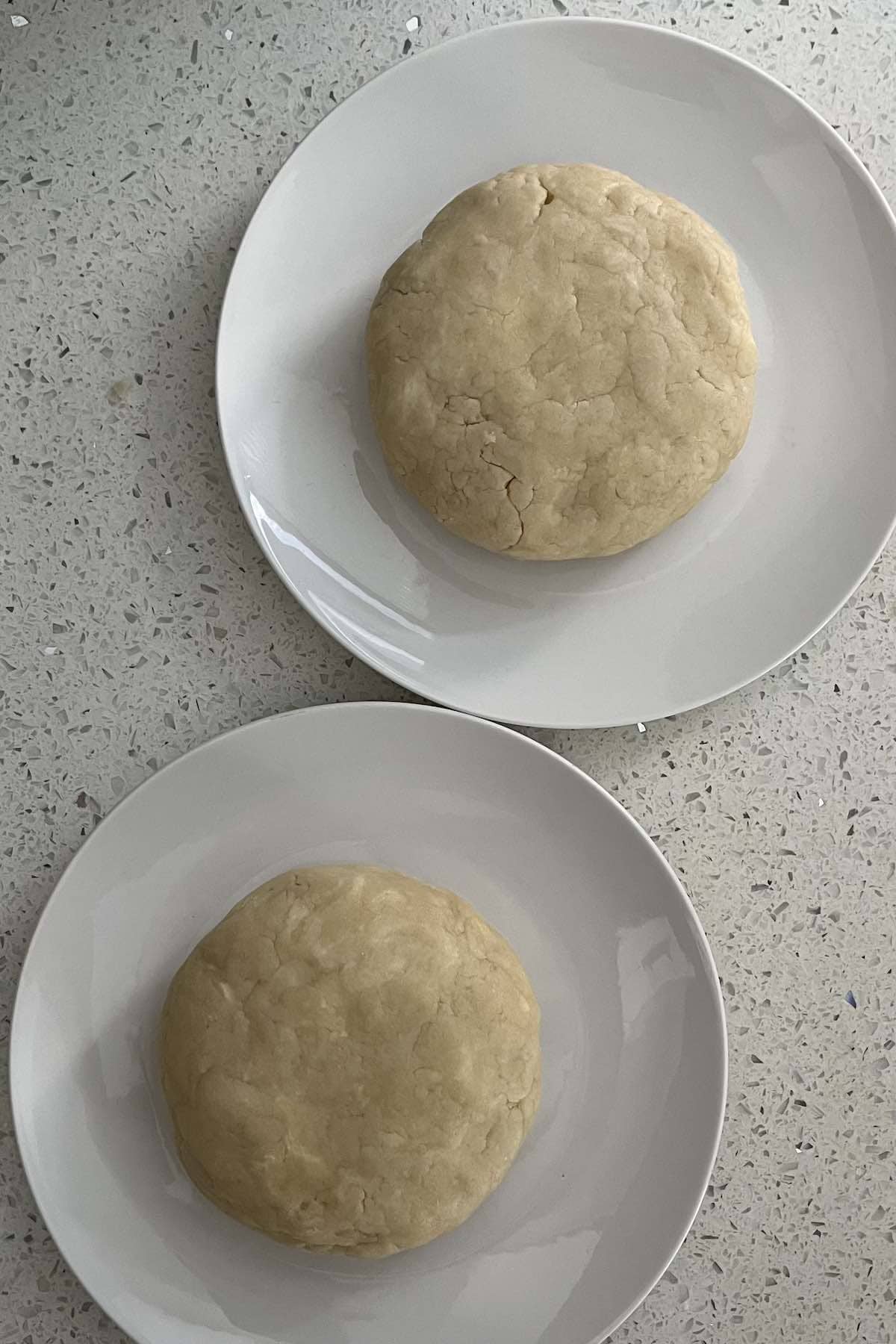 Pie dough formed into two discs.