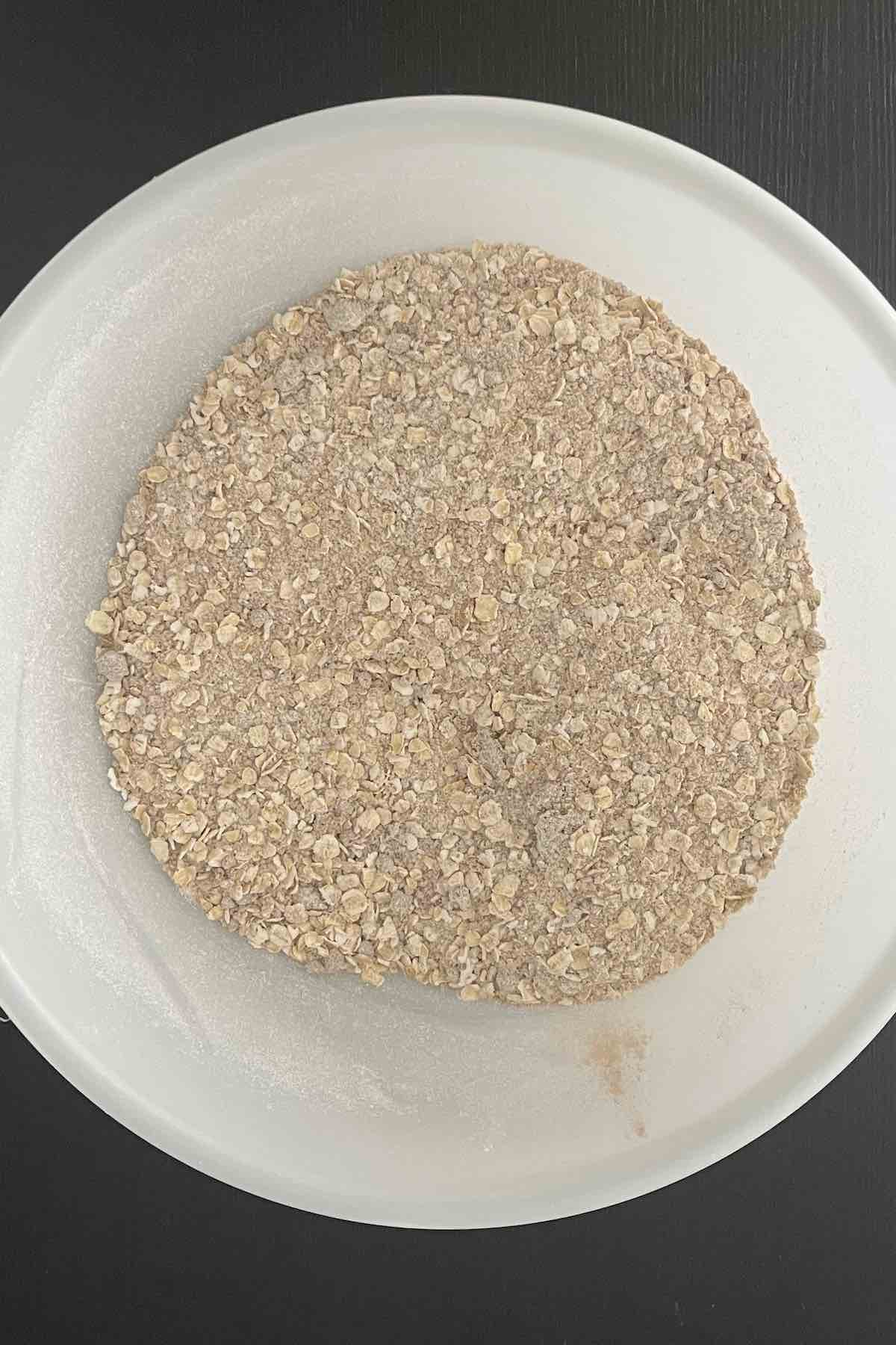 Dry topping ingredients mixed in a bowl.