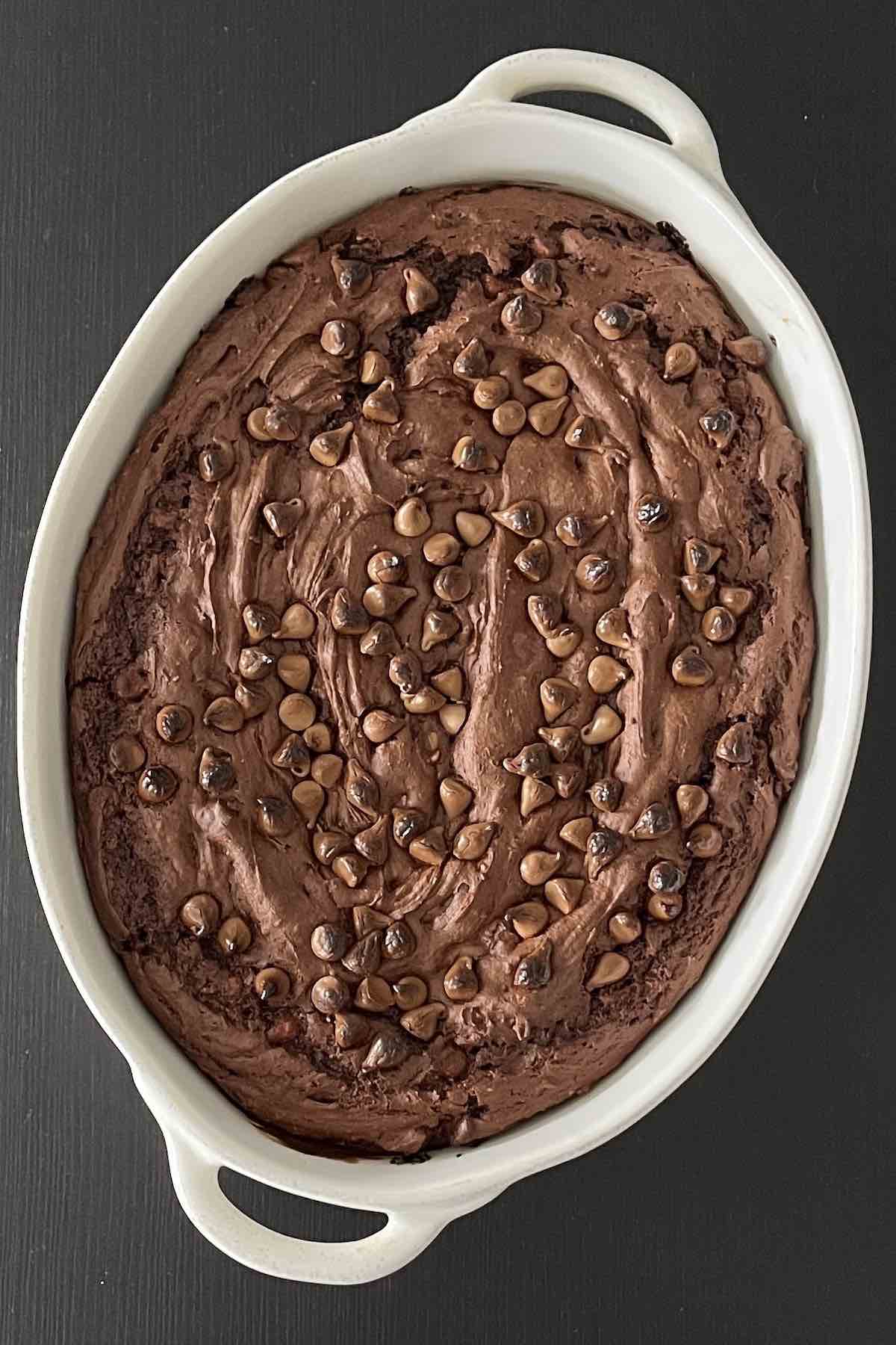 Baked chocolate pudding dump cake.