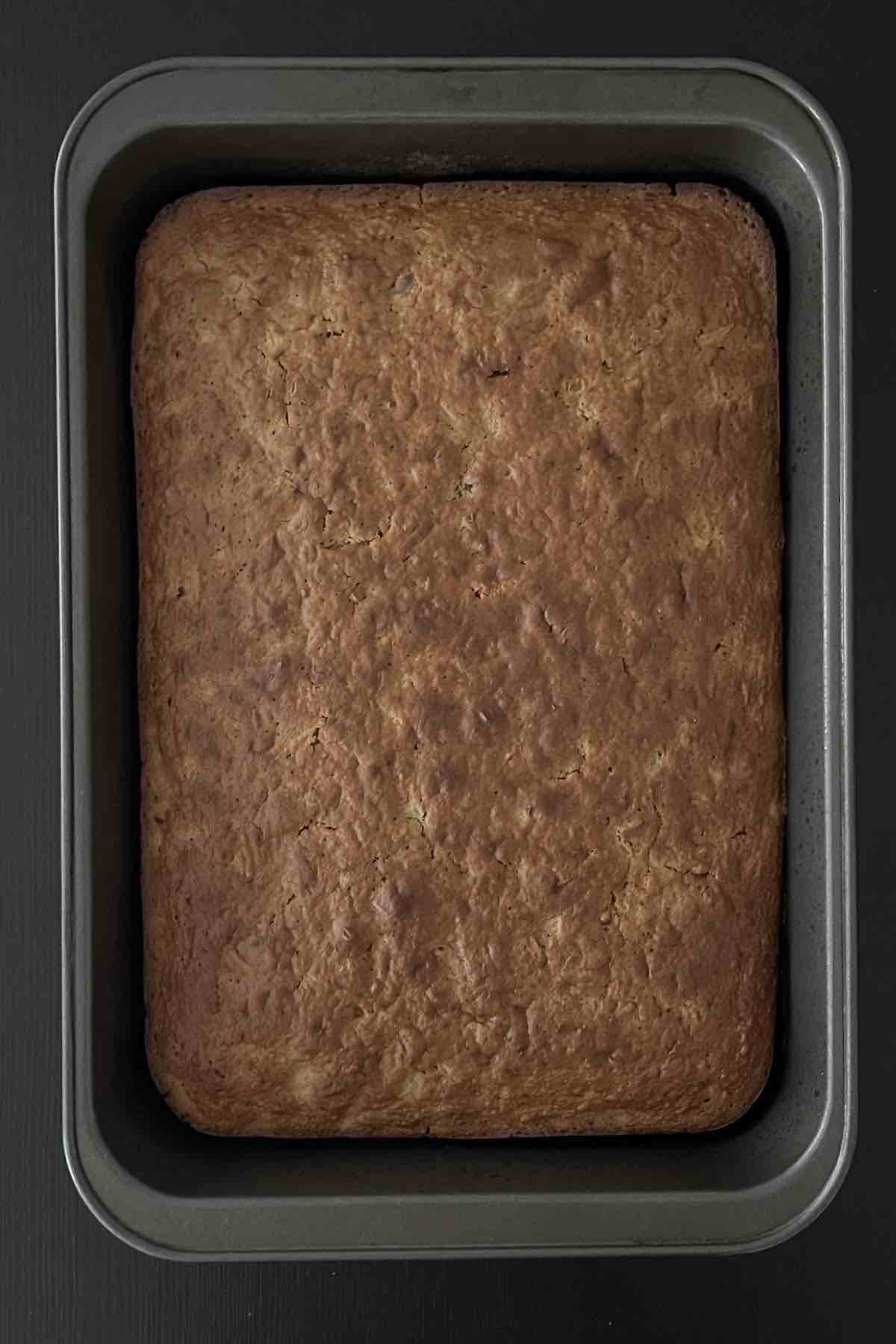 Baked carrot cake in the baking dish.
