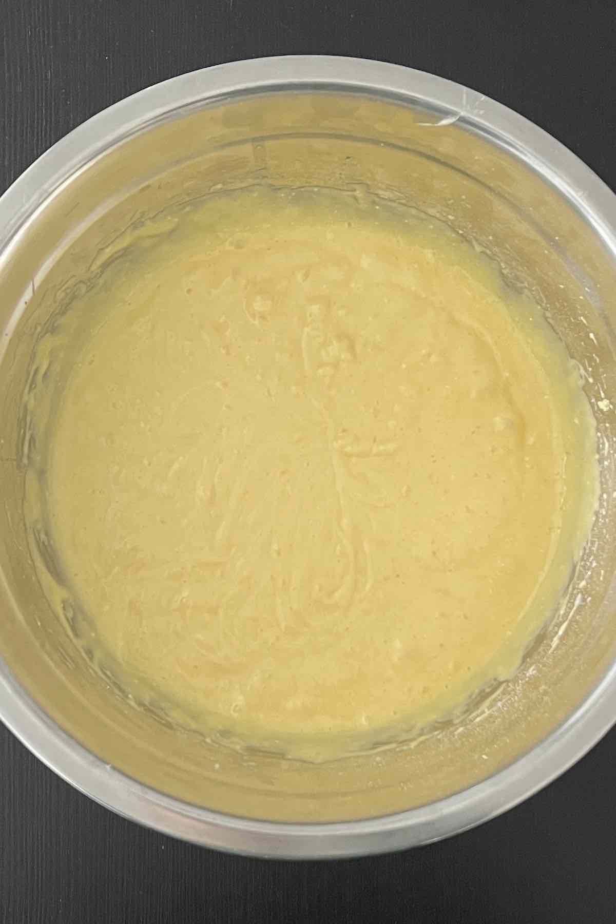 Cake batter in a bowl.