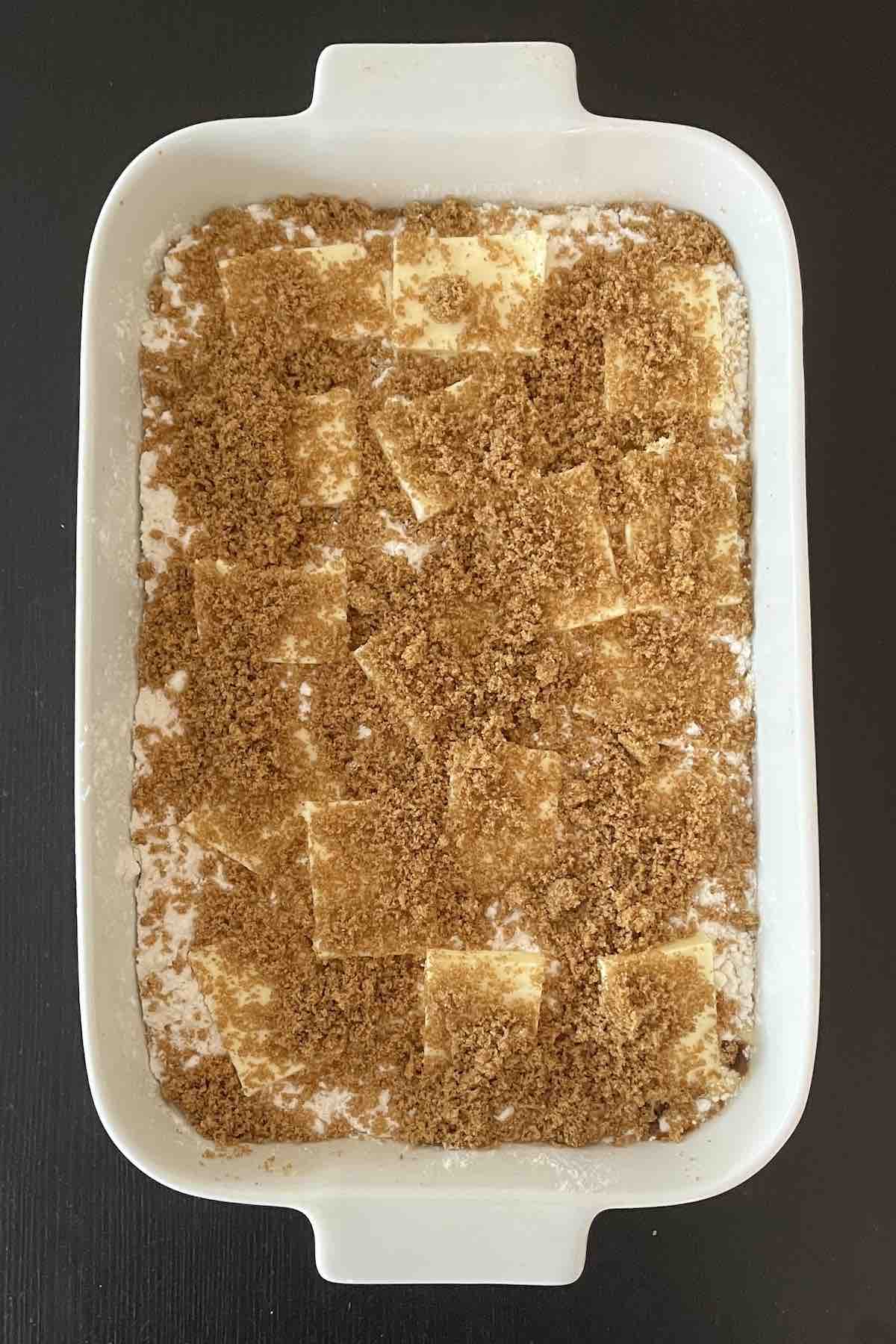 Cinnamon sugar in a baking dish.