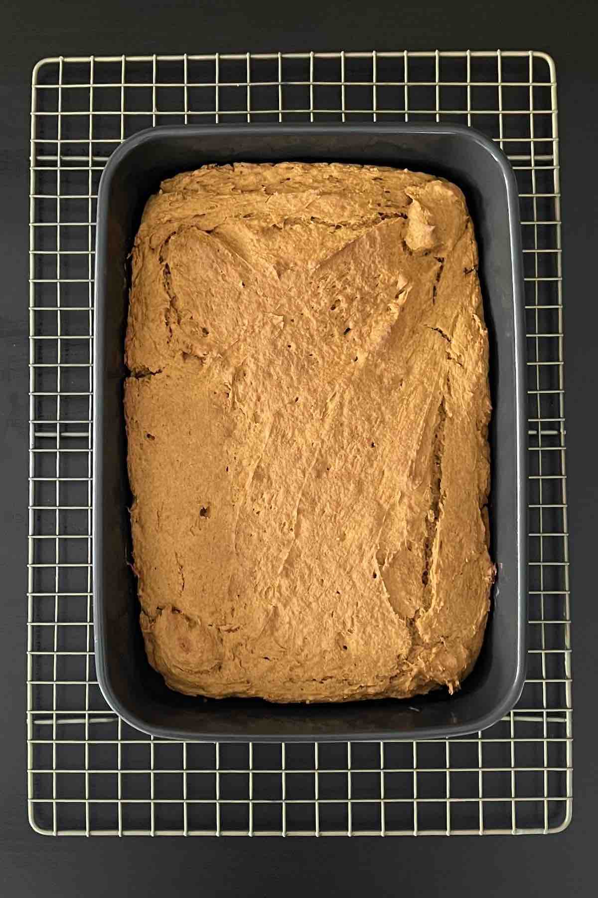 Baked pumpkin cake in a baking dish.