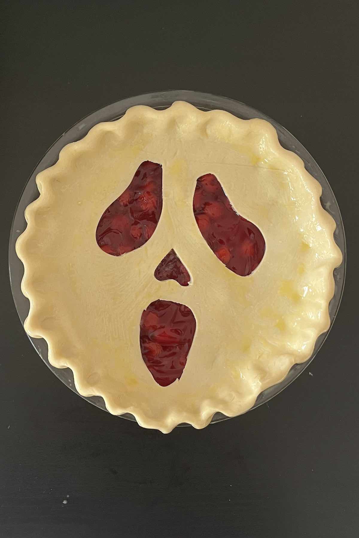 Pie brushed with egg wash.